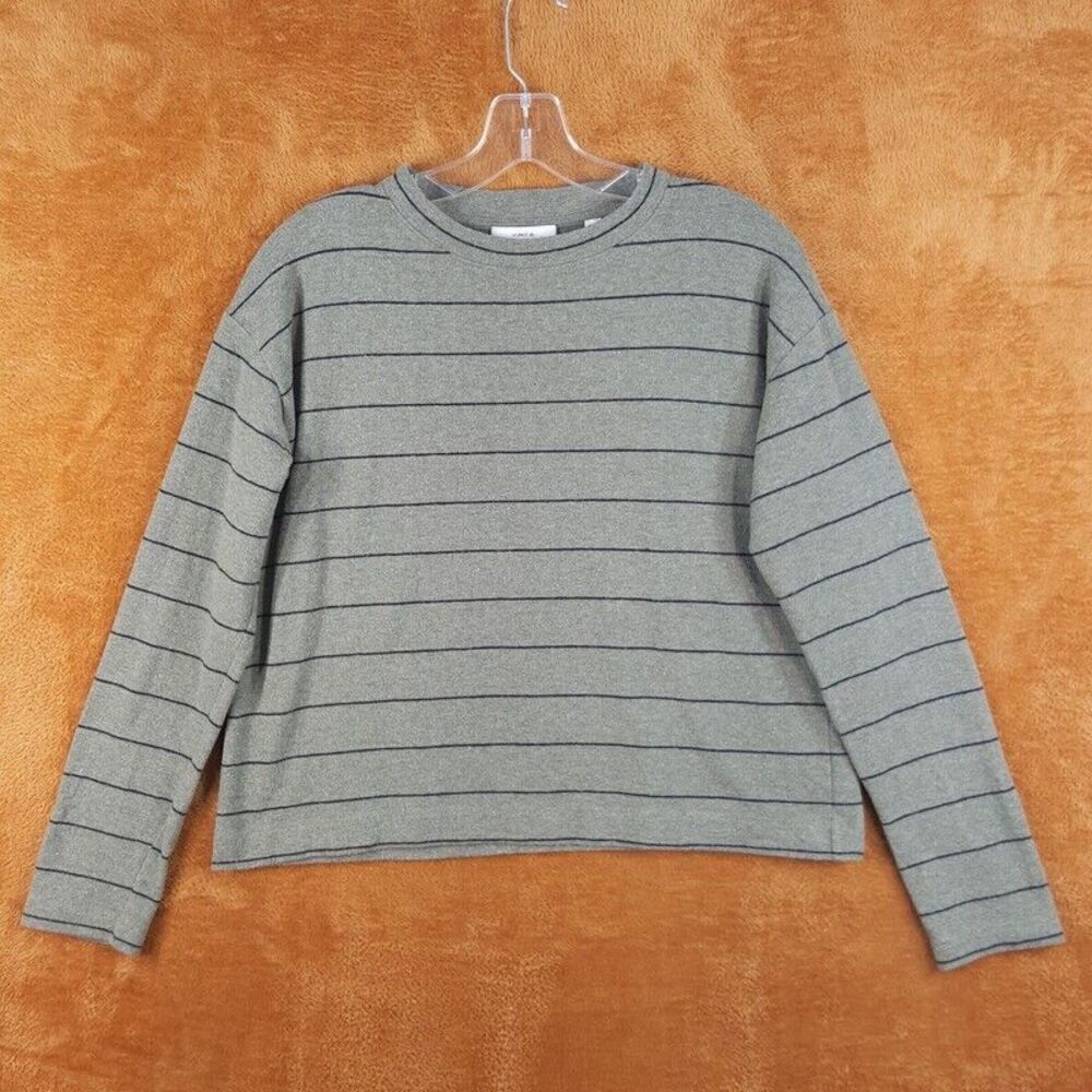 VINCE Womens Top XS Green Pullover Crew Striped Brushed Knit Relaxed Casual